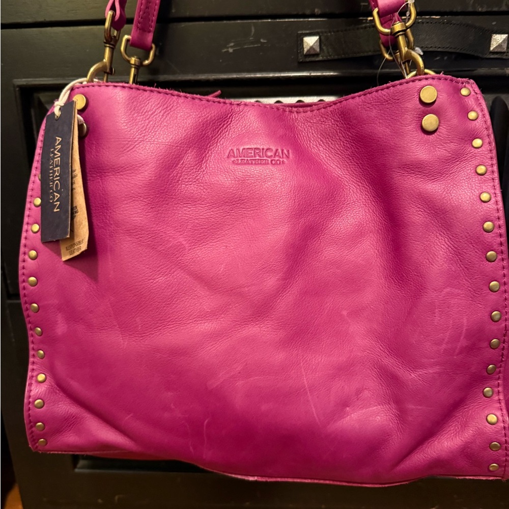NWT American Leather Pink Studded Shoulder Bag - Picture 13 of 16